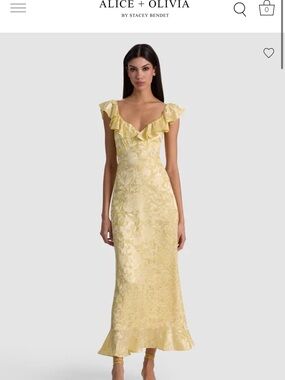 Alice + Olivia Yellow Floral Jacquard Midi Dress